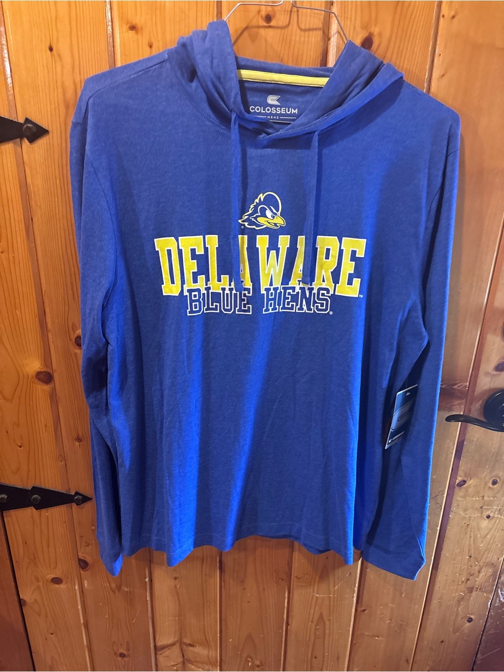 Delaware Fightin' Blue Hens Colosseum Blue LS Hooded Tee Shirt Men's NWT
